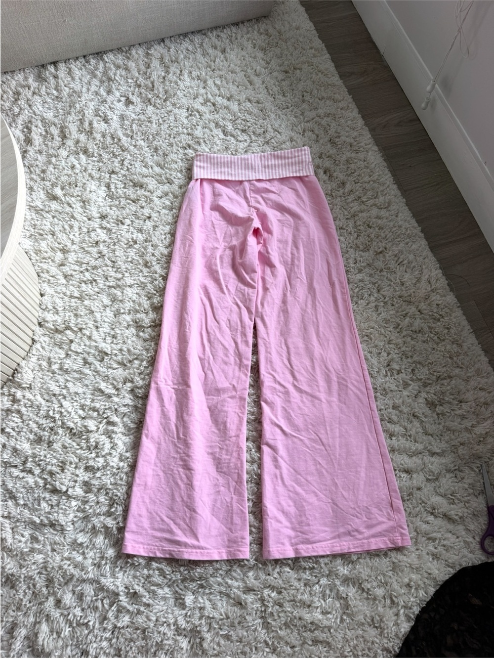 Edikted Pink meshey striped fold over pants
